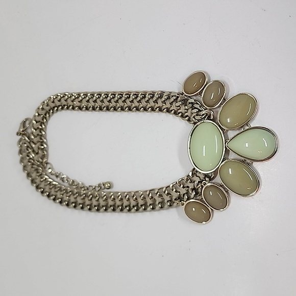 Chain Ribbon Cabochon Light Green Statement Necklace - Picture 9 of 9